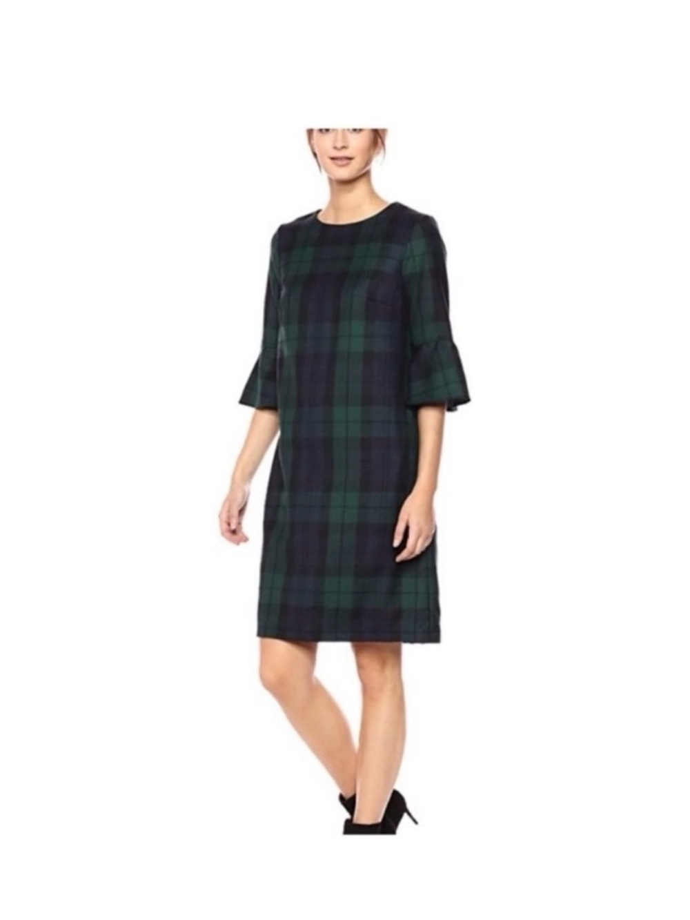 Pendleton Green and Black Plaid Midi Shift Dress